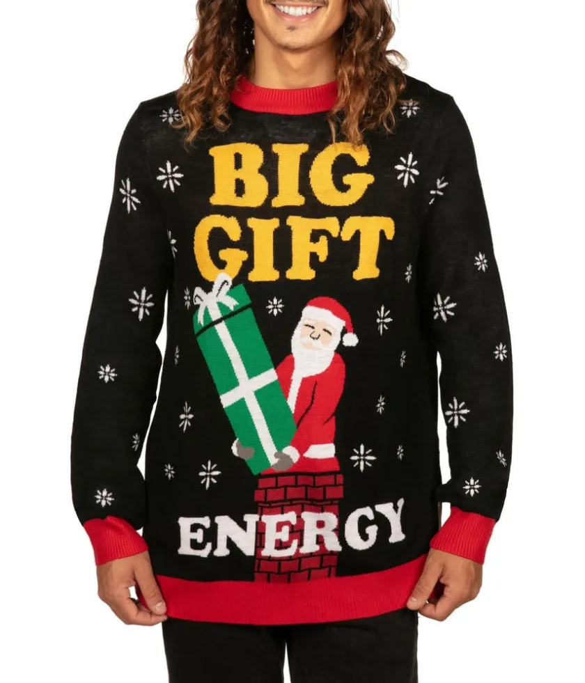 Tipsy Elves Men's Big Gift Energy Ugly Christmas Sweater