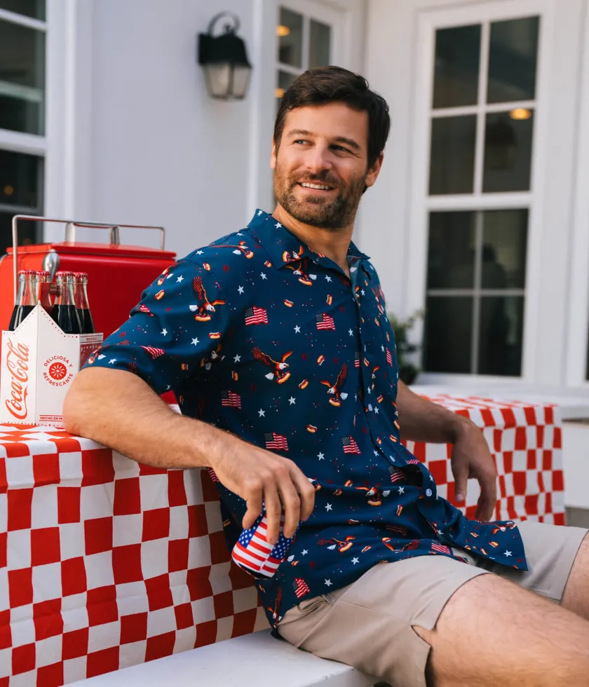 Tipsy Elves Men's 8-Bit Eagle Button Down Shirt Clearance