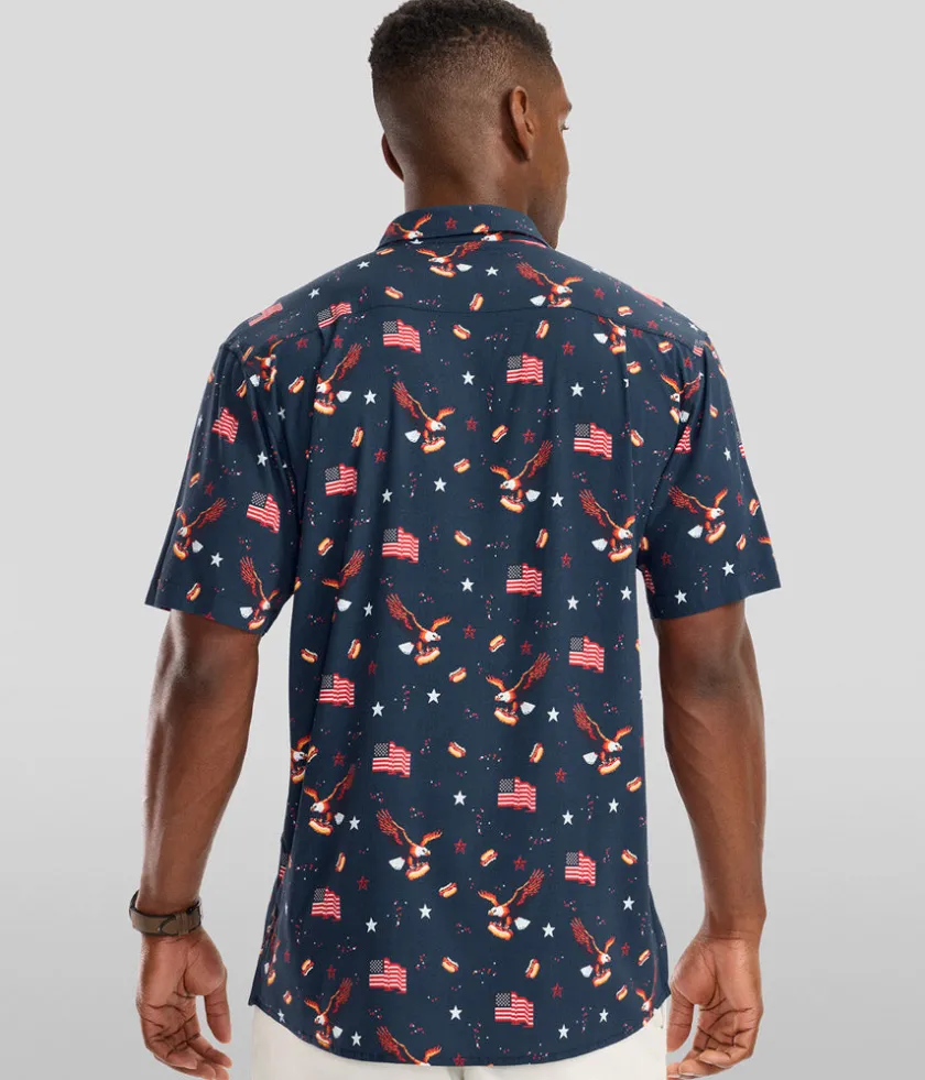 Tipsy Elves Men's 8-Bit Eagle Button Down Shirt Clearance