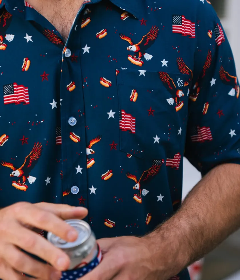 Tipsy Elves Men's 8-Bit Eagle Button Down Shirt Clearance