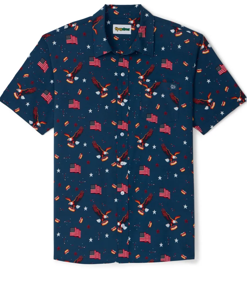 Tipsy Elves Men's 8-Bit Eagle Button Down Shirt Clearance