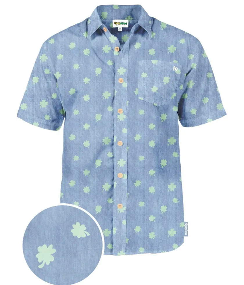 Tipsy Elves Men's Blue Clover Button Down Shirt Discount