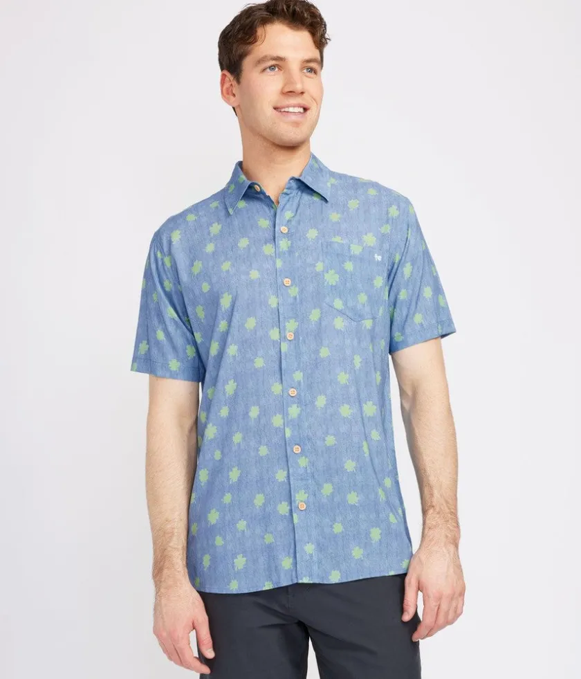 Tipsy Elves Men's Blue Clover Button Down Shirt Discount