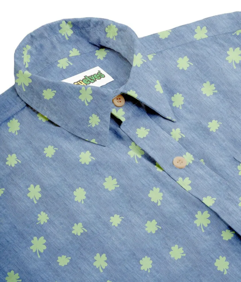 Tipsy Elves Men's Blue Clover Button Down Shirt Discount