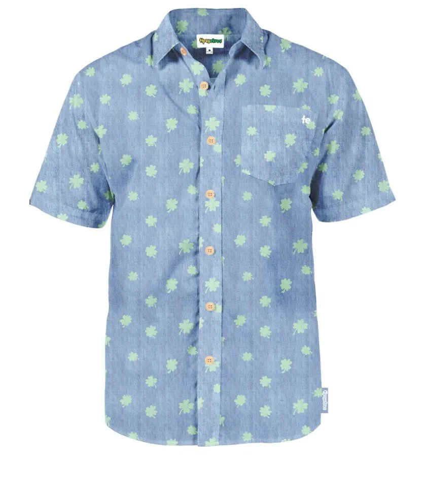 Tipsy Elves Men's Blue Clover Button Down Shirt Discount