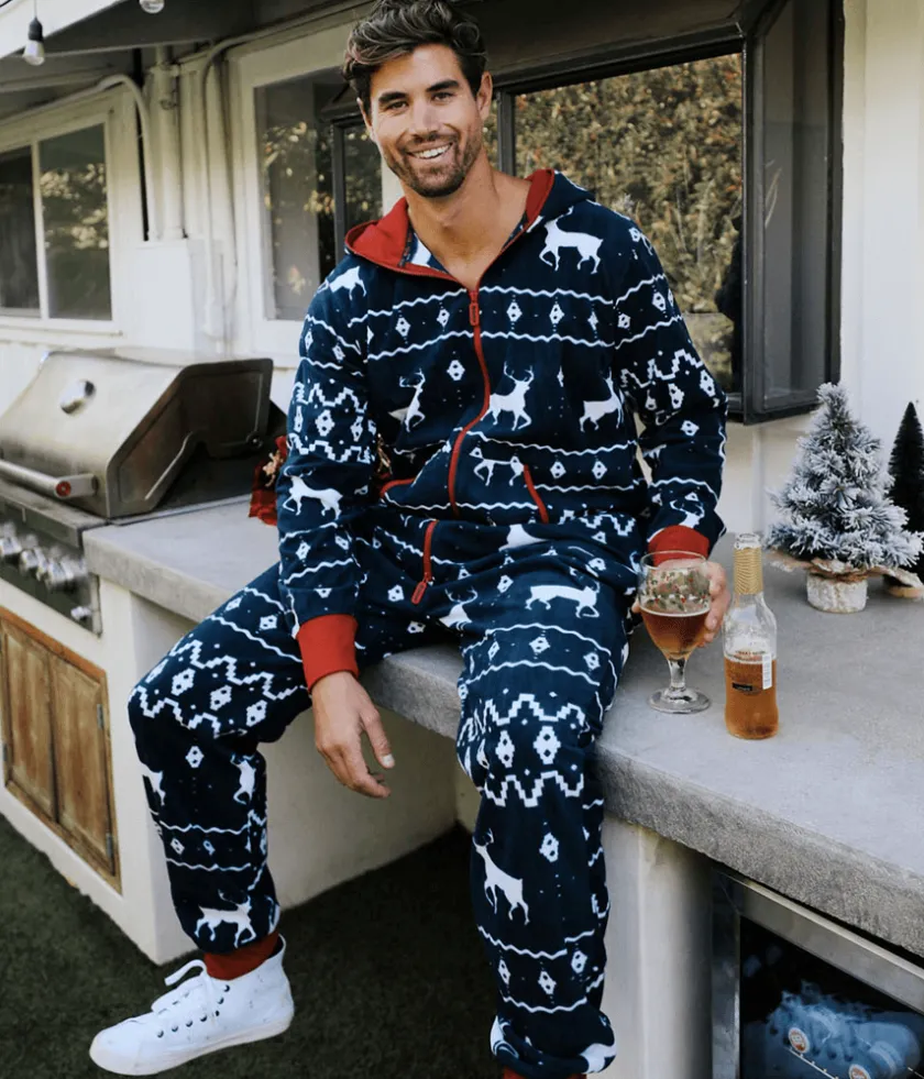 Tipsy Elves Men's Blue Reindeer Jumpsuit Outlet