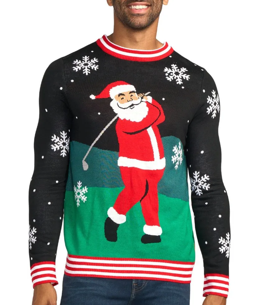 Tipsy Elves Men's Golfing Santa Ugly Christmas Sweater Outlet