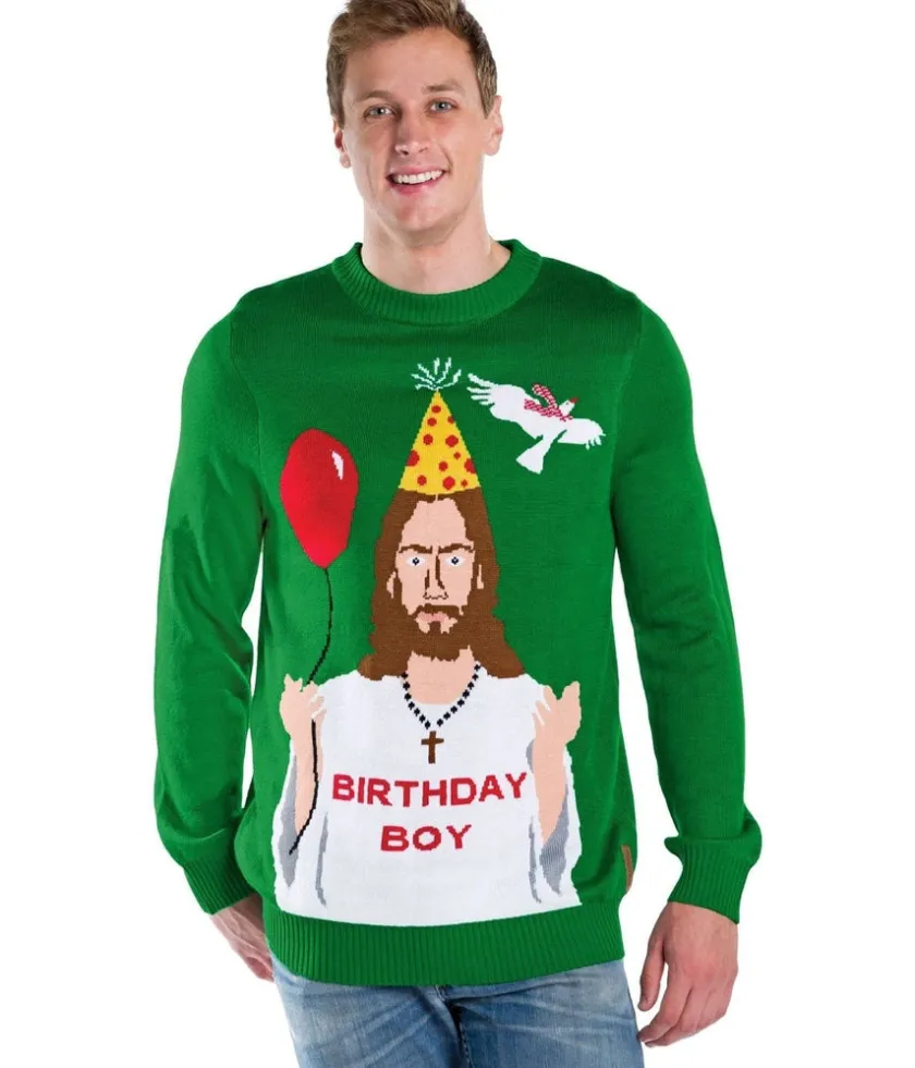 Tipsy Elves Men's Happy Birthday Jesus Ugly Christmas Sweater Outlet