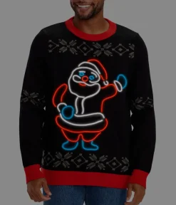 Tipsy Elves Men's Ho Ho Hello Neon LED Light Up Ugly Christmas Sweater Discount