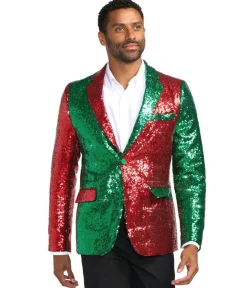 Tipsy Elves Men's Red and Green Sequin Blazer Best