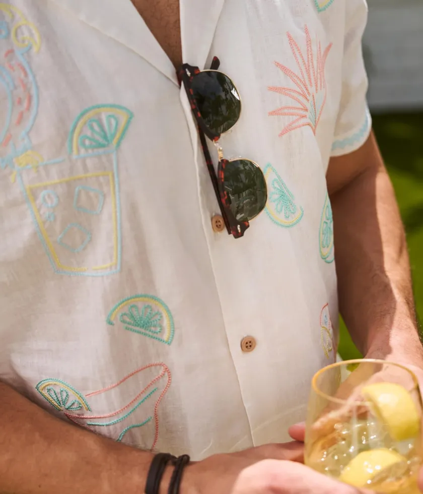 Tipsy Elves Men's Tequilin' Time Linen Cabana Shirt Hot