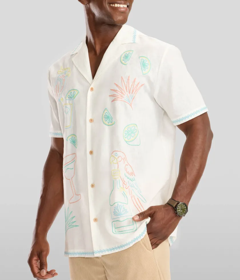 Tipsy Elves Men's Tequilin' Time Linen Cabana Shirt Hot
