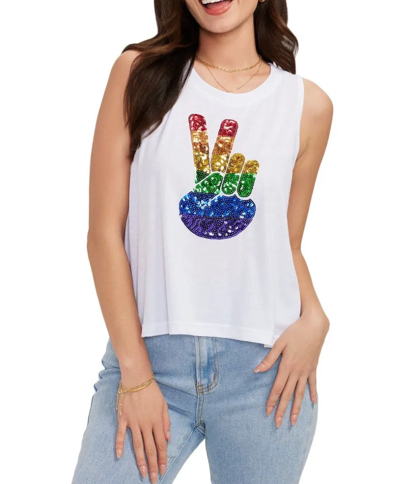 Tipsy Elves Pride Peace Sequin Cropped Tank Top