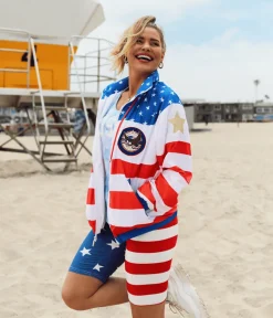 Tipsy Elves Women's American Flag Windbreaker Jacket Sale