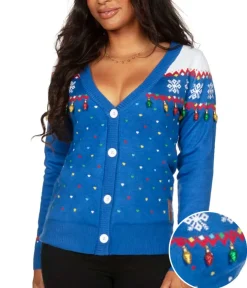 Tipsy Elves Women's Blue Christmas Lights Cardigan Sweater Online