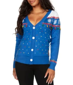 Tipsy Elves Women's Blue Christmas Lights Cardigan Sweater Online