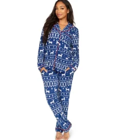 Tipsy Elves Women's Blue Reindeer Pajama Set Outlet