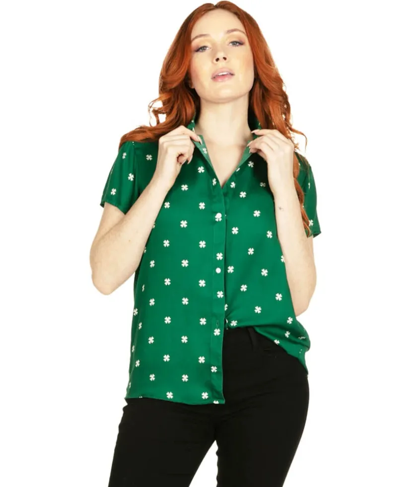 Tipsy Elves Women's Simple Clover Button Down Shirt New