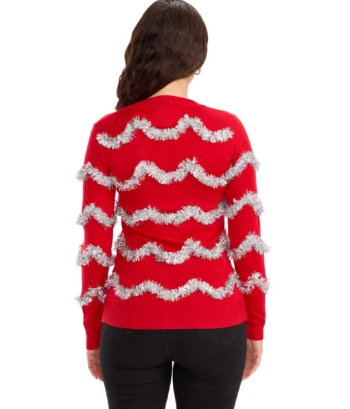 Tipsy Elves Women's Tinsel Ugly Christmas Cardigan Sweater Best